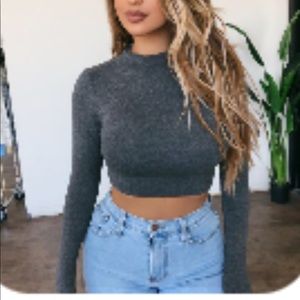 Ootdfash Long sleeve crop top Charcoal